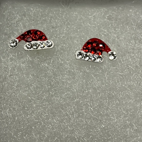 Sterling Silver Santa Hat Stud Earrings - Picture 1 of 5
